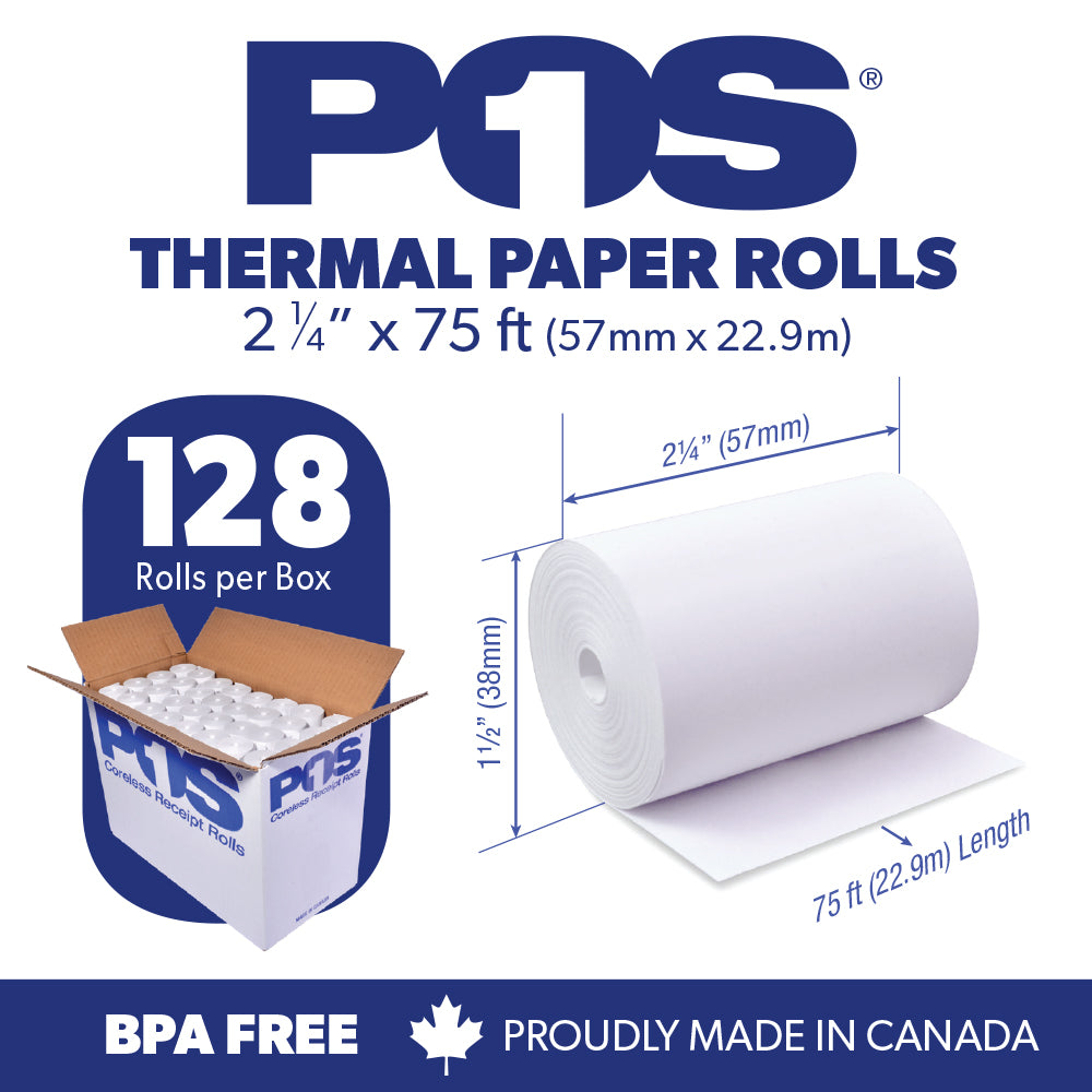 POS1 Thermal Paper 2 1/4 x 75 ft 128 rolls